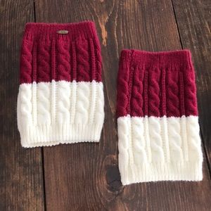 Red and White reversible knitted boot cuffs